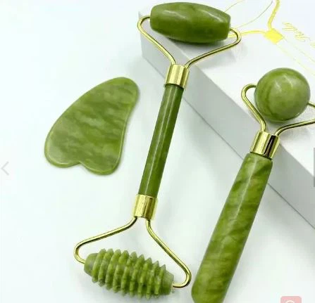 কোয়ার্টজ স্টোন ক্রিস্টাল জেড ফেস ম্যাসেজ রোলার গুয়া শ সেট