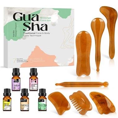 গুয়া শ মুখের সরঞ্জাম এবং ম্যাসেজ অয়েল সেট