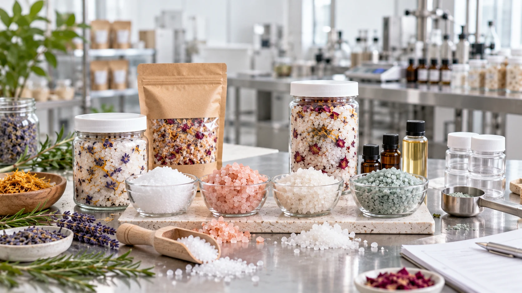 Bath salt formula development with Epsom Himalayan sea salt fragrance and botanical ingredients Bath salt formula development with Epsom Himalayan sea salt fragrance and botanical ingredients