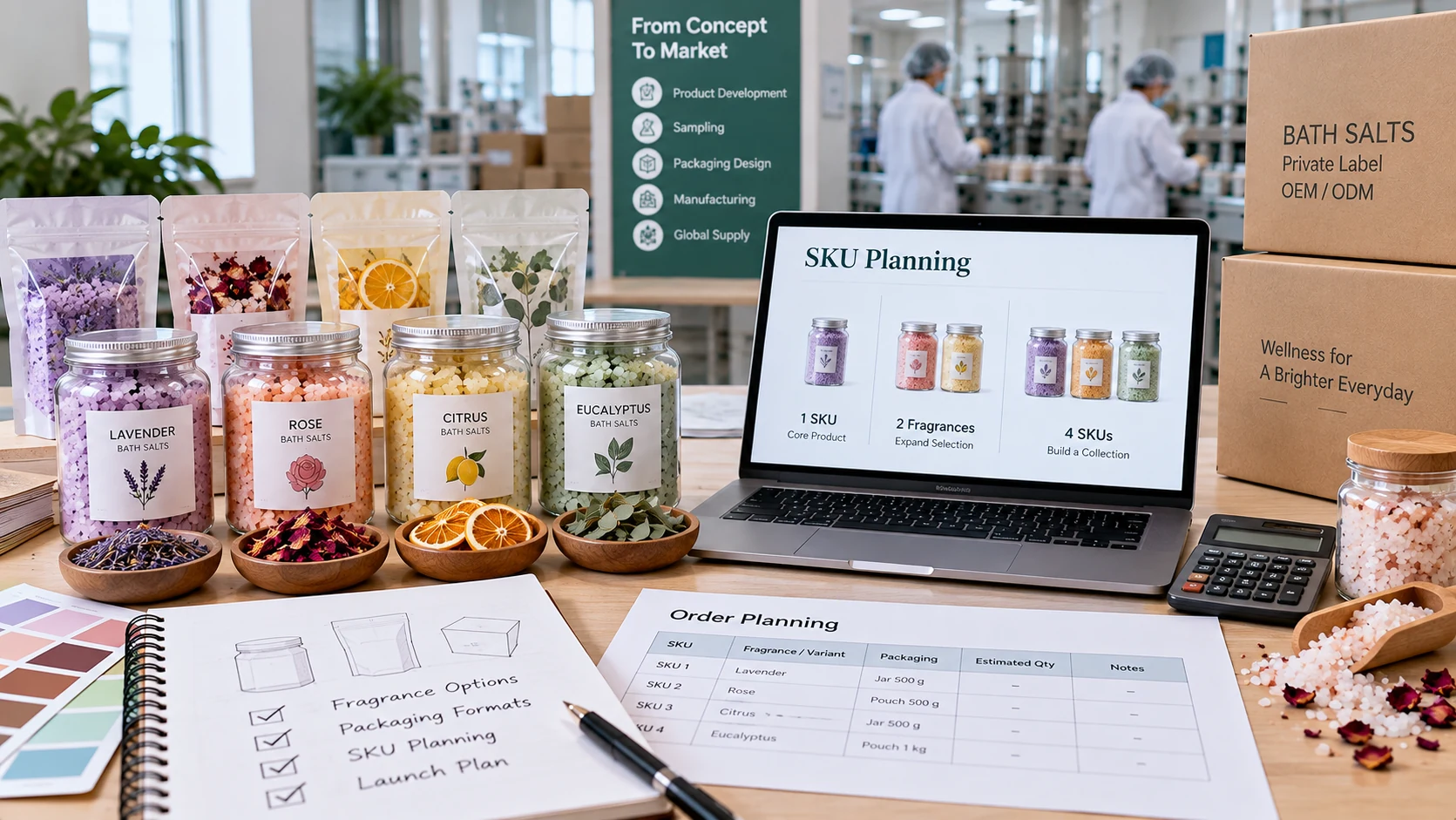 Private label bath salt SKU and MOQ planning for fragrance variations and first production orders Private label bath salt SKU and MOQ planning for fragrance variations and first production orders